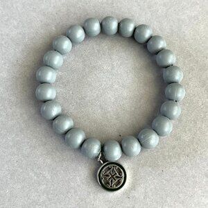 Rustic Cuff Gray Silicone Beaded Stretch Logo Bracelet